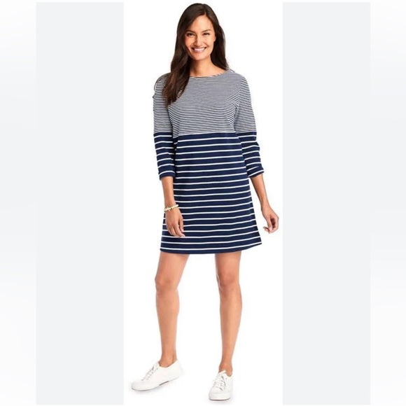 Vineyard Vines Long Sleeve Mixed Stripe Knit Dress Deep Bay Navy Blue White XS - Picture 1 of 8